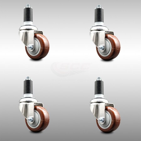 Service Caster 3.5 Inch 316SS Maroon Polyurethane Swivel 1-1/4 Inch Expanding Stem Caster Set SCC-SS316EX20S3514-PPUB-MRN-114-4